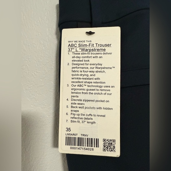 Lululemon ABC Commission Pants Mens 35x37 Chino Warpstreme Blue Performance - Picture 5 of 8